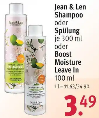 Rossmann Jean & Len Shampoo oder Spülung 300 ml oder Boost Moisture Leave In 100 ml Angebot