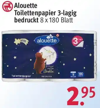 Rossmann Alouette Toilettenpapier 3-lagig bedruckt 8 x 180 Blatt Angebot