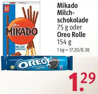 Rossmann Mikado Milchschokolade 75 g oder Oreo Rolle 154 g Angebot