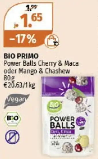 Müller BIO PRIMO Power Balls Cherry & Maca oder Mango & Chashew 80 g Angebot