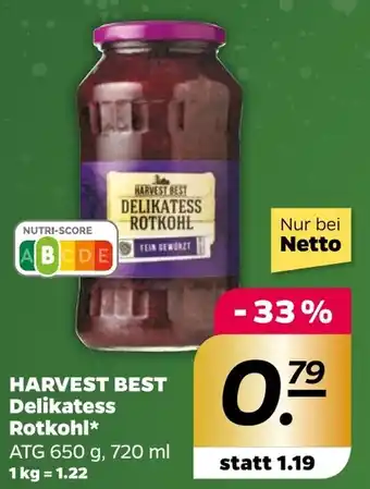 NETTO HARVEST BEST Delikatess Rotkohl 720 ml Angebot