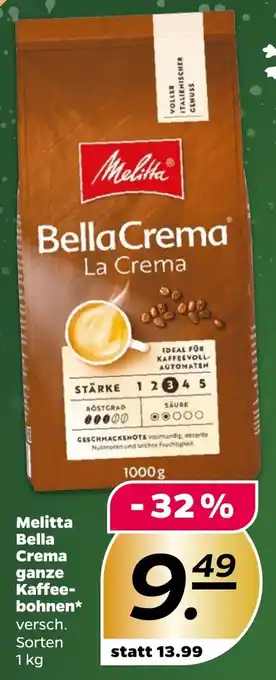 NETTO Melitta Bella Crema ganze Kaffeebohnen 1 kg Angebot