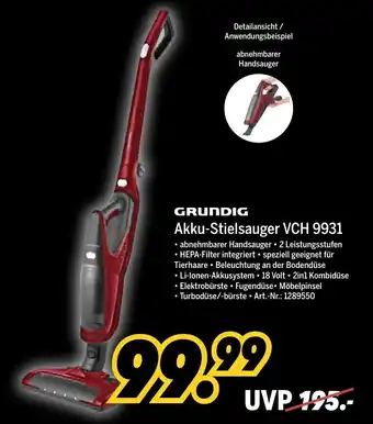 MEDIMAX Grundig Akku Stielstaubsauger VCH 9931 Angebot