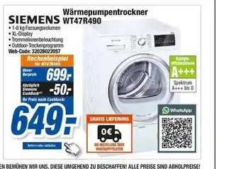 Expert Siemens Wärmepumpentrockner WT47R490 Angebot