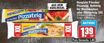 Hit Henglein Frischer Pizzateig, Hefeteig für Blechkuchen oder Blätterteig XXL 375-450 g Packung Angebot