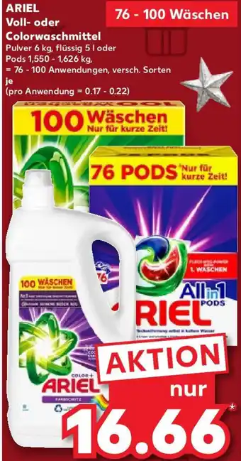 Kaufland ARIEL Voll oder Colorwaschmittel 76 - 100 Wäschen Angebot