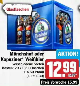 Hit Mönchshof oder Kapuziner Weißbier 20x0,5 L Flaschen Angebot