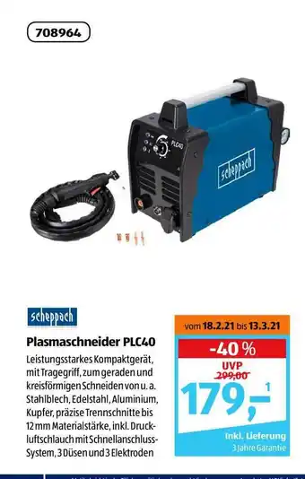 Aldi Süd Scheppach Plasmaschneider PLC40 Angebot