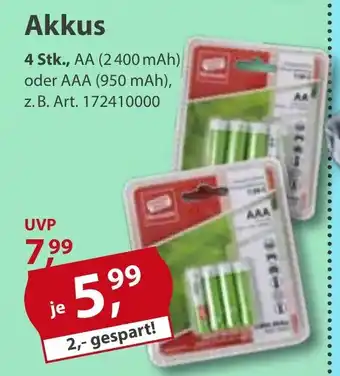 Sonderpreis Baumarkt Akkus 4 Stk., AA (2400 mAh) oder AAA (950 mAh) Angebot