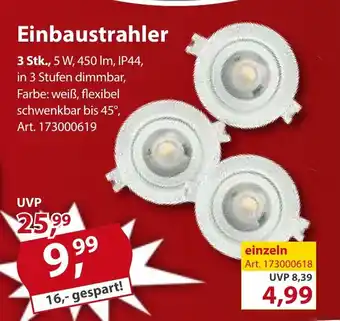 Sonderpreis Baumarkt Einbaustrahler 3 Stk., 5 W, 450 Im, IP44, in 3 Stufen dimmbar, Farbe: weiß, flexibel schwenkbar bis 45° Angebot