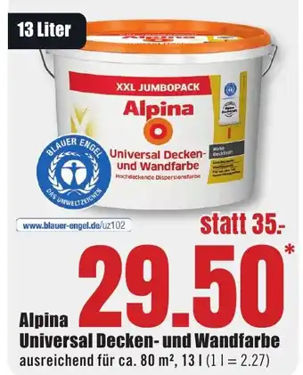 B1 Discount Baumarkt Alpina Universal Decken- und Wandfarbe 13 Liter Angebot