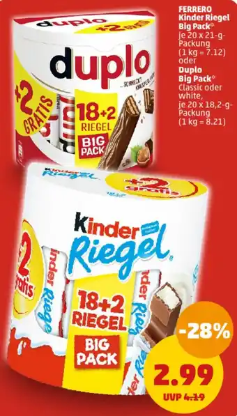 PENNY FERRERO Kinder Riegel Big Pack 20 x 21 g oder Duplo Big Pack 20 x 18,2 g Packung Angebot