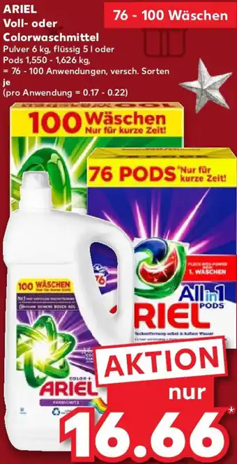 Kaufland ARIEL Voll oder Colorwaschmittel 76 - 100 Wäschen Angebot