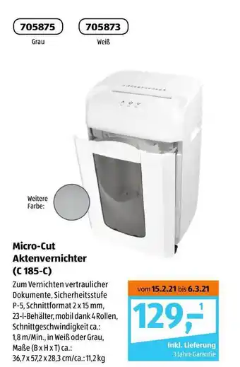 Aldi Süd Micro Cut Aktenvernichter (C 185-C) Angebot