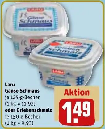 REWE Laru Gänse Schmaus 125 g oder Griebenschmalz 150 g Becher Angebot