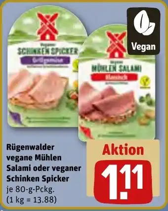 REWE Rügenwalder vegane Mühlen Salami oder veganer Schinken Spicker 80 g Pckg. Angebot