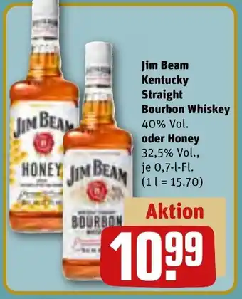 REWE Jim Beam Kentucky Straight Bourbon Whiskey oder Honey 0,7 L-Fl. Angebot