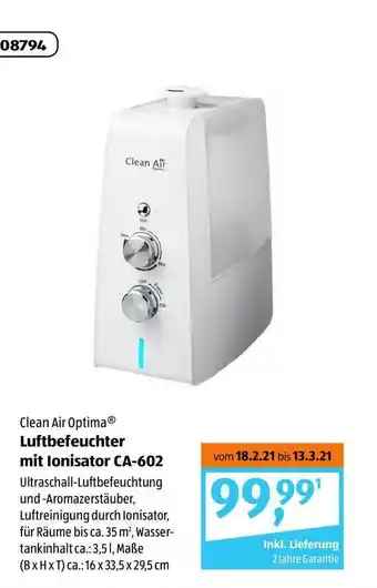 Aldi Süd Luftbefeuchter mit Ionisator CA 602 Angebot