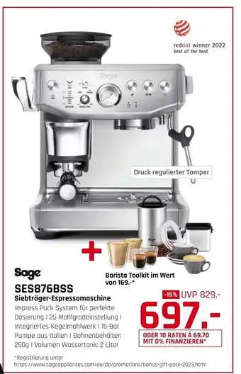 Hirsch und Ille Sage Siebträger-Espressomaschine SES876BSS Angebot