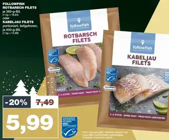 mein real FOLLOWFISH ROTBARSCH FILETS je 360-g-Btl. oder KABELJAU FILETS je 400-g-Btl. Angebot