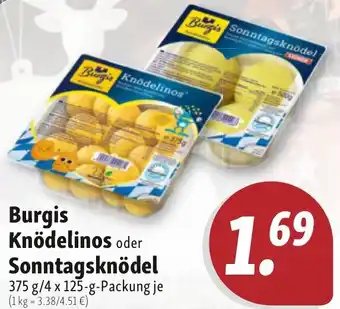 Nah & Frisch Burgis Knödelinos oder Sonntagsknödel 375 g/4x125 g Packung Angebot