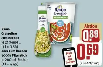 REWE Rama Cremefine zum Kochen 250 ml Fl. oder zum Kochen 100% Pflanzlich 200 ml Becher Angebot