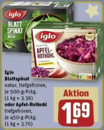 REWE Iglo Blattspinat 500 g oder Apfel Rotkohl 450 g Pckg. Angebot