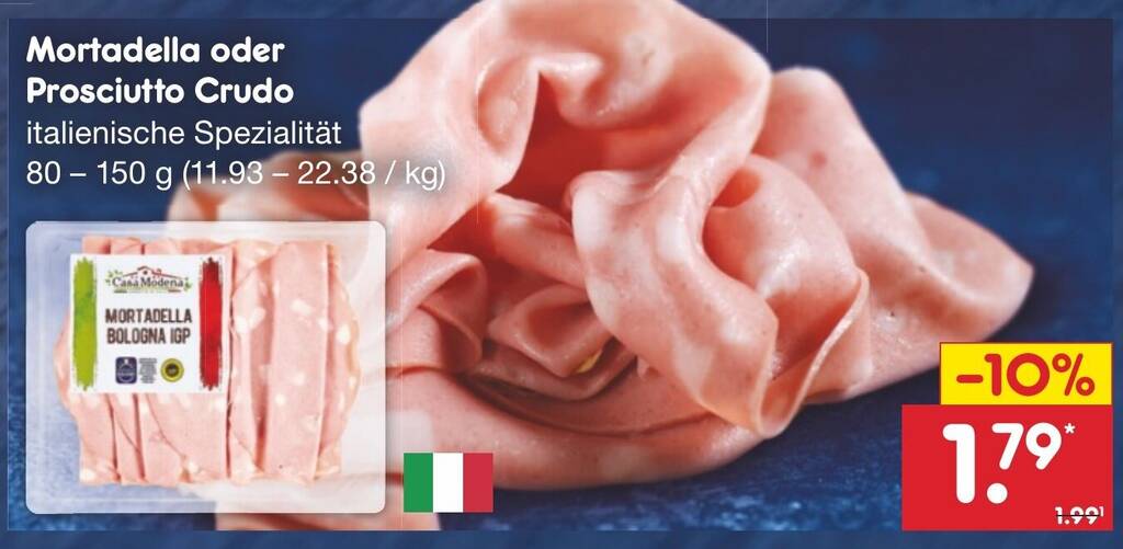 Mortadella oder Prosciutto Crudo italienische Spezialität 80150g