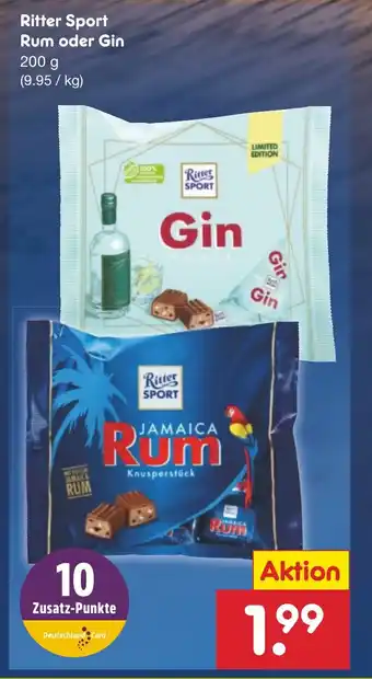 Netto Marken-Discount Ritter Sport Rum oder Gin 200g Angebot