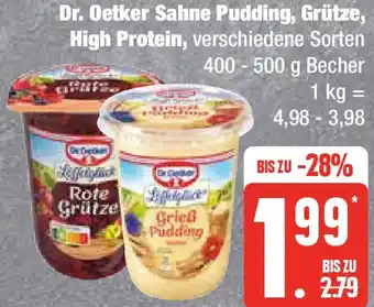 Edeka Dr. Oetker Sahne Pudding, Grütze, High Protein 400-500 g Becher Angebot