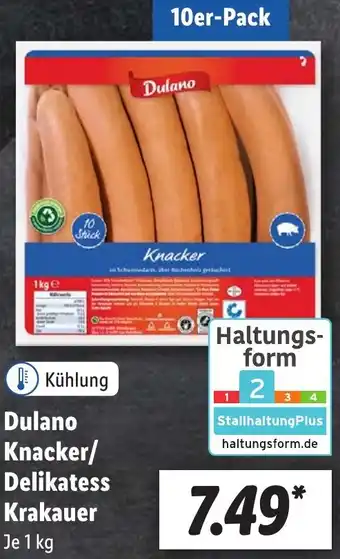 Lidl Dulano Knacker/ Delikatess Krakauer 1 kg Angebot