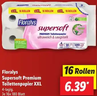 Lidl Floralys Supersoft Premium Toilettenpapier XXL 16x180 Blatt Angebot