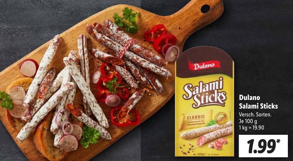 Dulano Salami Sticks 100 g Angebot bei Lidl