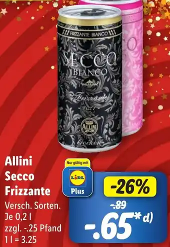 Lidl Allini Secco Frizzante 0,2 L Angebot