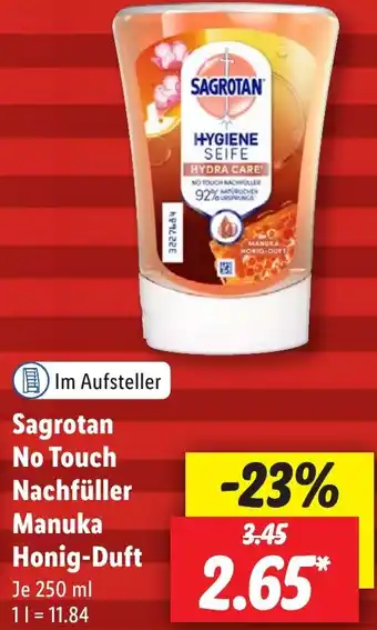 Lidl Sagrotan No Touch Nachfüller Manuka Honig-Duft 250 ml Angebot