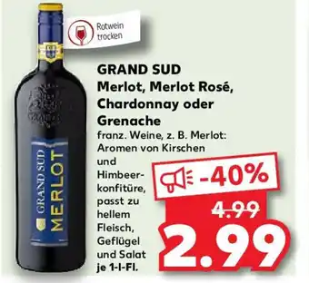 Kaufland GRAND SUD Merlot, Merlot Rosé, Chardonnay oder Grenache 1 l Fl. Angebot