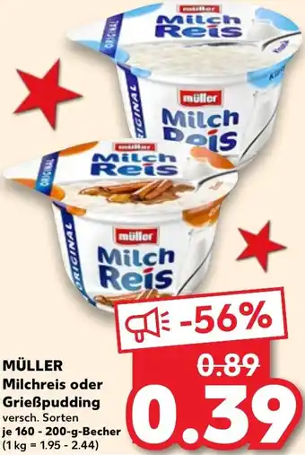 Kaufland MÜLLER Milchreis oder Grießpudding 160-200 g Becher Angebot