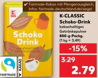 Kaufland K-CLASSIC Schoko-Drink 800 g Packg. Angebot