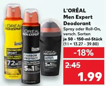 Kaufland L'ORÉAL Men Expert Deodorant 50-150 ml Angebot