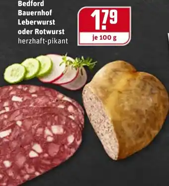 REWE Kaufpark Bedford Bauernhof Leberwurst oder Rotwurst 100g Angebot