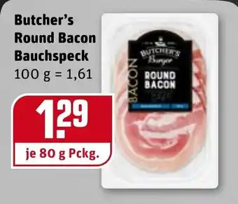 REWE Kaufpark Butcher's Round Bacon Bauchspeck 80g Angebot