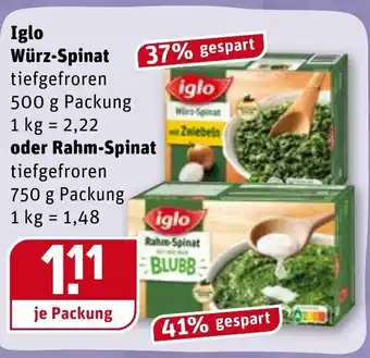 REWE Kaufpark Iglo Würz Spinat 500g oder Rahm Spinat 750g Angebot