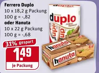 REWE Kaufpark Ferrero Duplo 10x18,2g oder Hanuta 10x22g Angebot