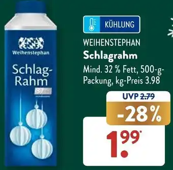 Aldi Süd WEIHENSTEPHAN Schlagrahm 500 g Packung Angebot