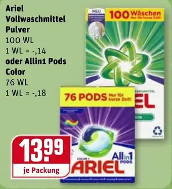 REWE Kaufpark Ariel Vollwaschmittel Pulver oder Allin1 Pods Color Angebot