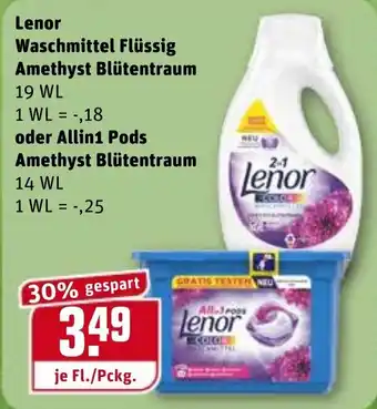 REWE Kaufpark Lenor Waschmittel Flüssig Amethyst Blütentraum oder All in 1 Pods Amethyst Blütentraum Angebot