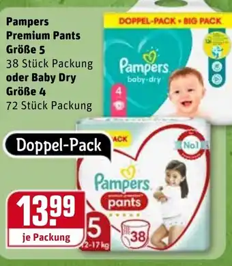 REWE Kaufpark Pampers Premium Pants Große 5 oder Baby Dry Große 4 Angebot