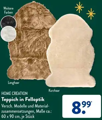 Aldi Süd HOME CREATION Teppich in Felloptik Angebot