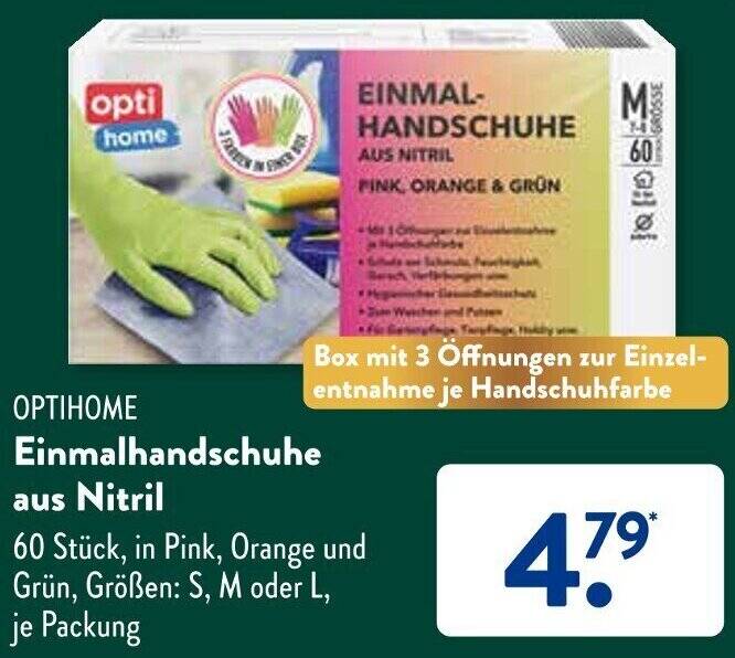 OPTIHOME Einmalhandschuhe aus Nitril Angebot bei Aldi Süd