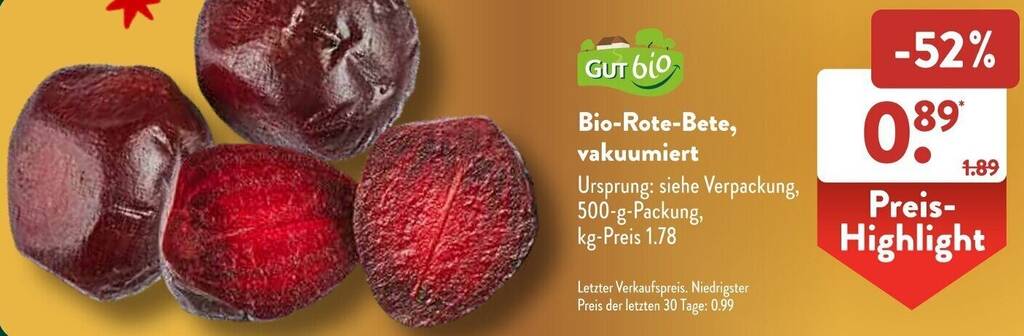 Vakuumierte Rote Bete Braun